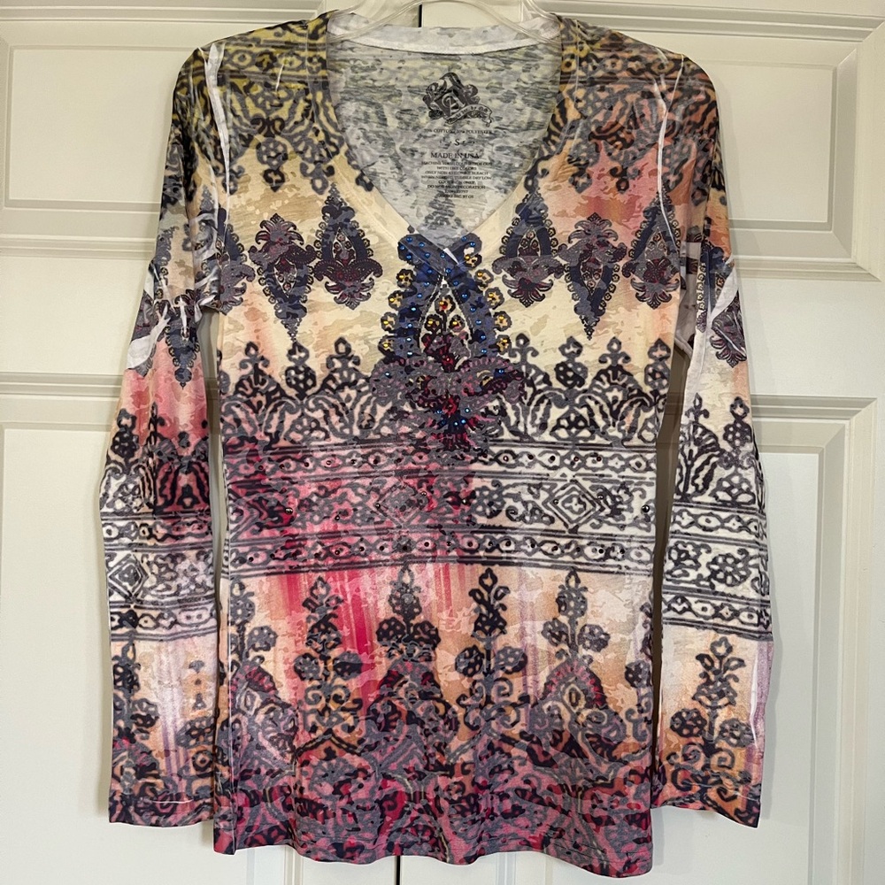 Awake by OS Jewel Tone Bohemian Style Long Sleeve Shirt Size Small